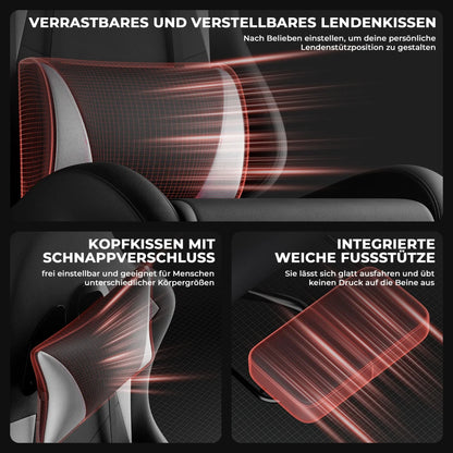 Ergonomic Gaming Chair with Lumbar Support, Adjustable Headrest, Footrest, Height Adjustable Office Gaming Chair for Adults