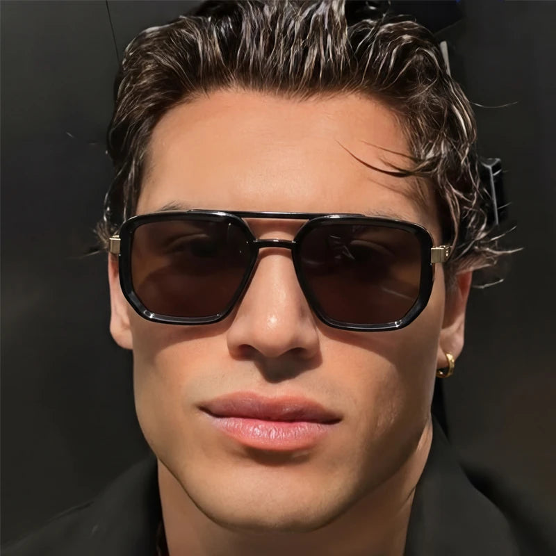 Polarized Square Sunglasses Men 2026 Luxury Vintage Double Bridge Gradient Lens Driving Shades Retro Flat Top Sun Glasses Male