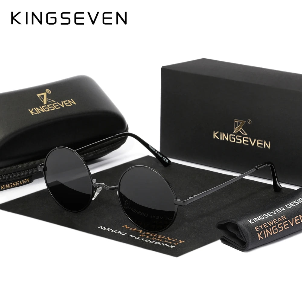 KINGSEVEN Vintage Popular Punk Sunglasses for Men Women Round Polarized Sun Glasses  Party Beach Travel Anti Glare Eyewear