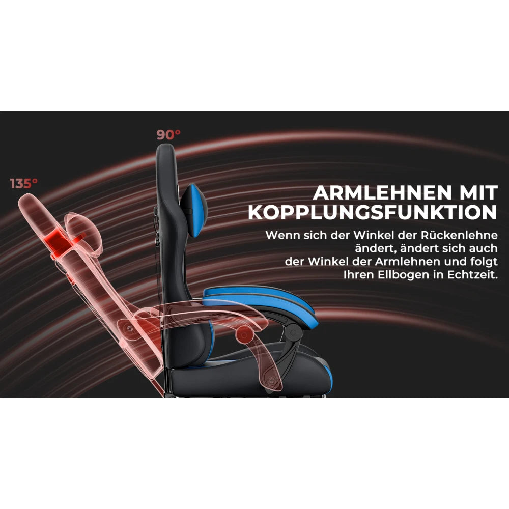 Ergonomic Gaming Chair with Lumbar Support, Adjustable Headrest, Footrest, Height Adjustable Office Gaming Chair for Adults
