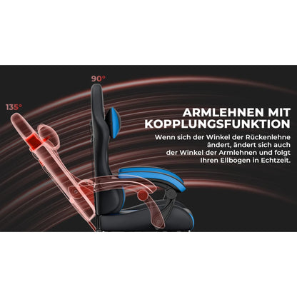 Ergonomic Gaming Chair with Lumbar Support, Adjustable Headrest, Footrest, Height Adjustable Office Gaming Chair for Adults