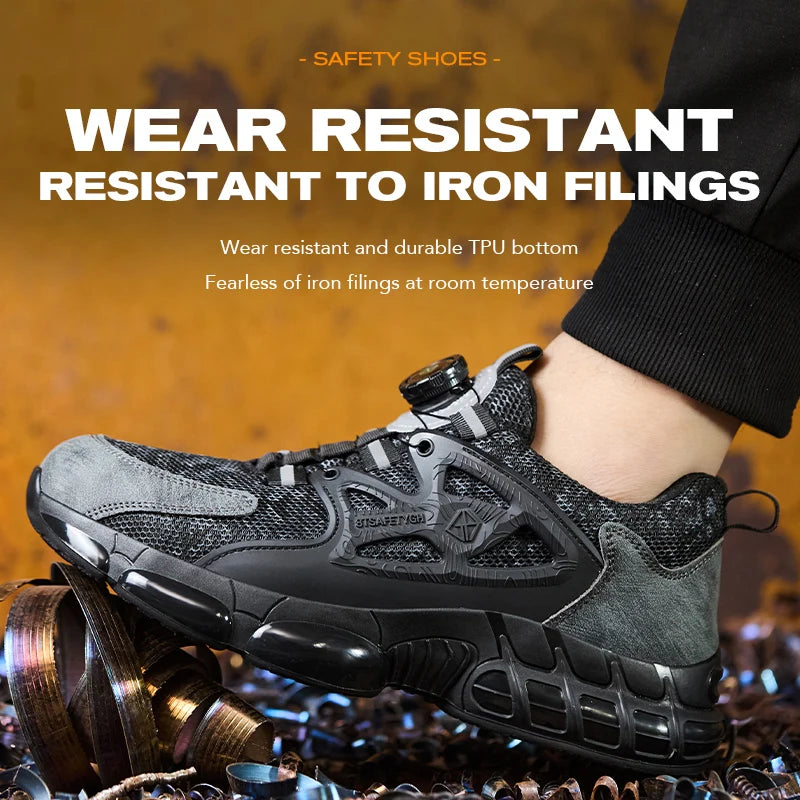 Zapatos de seguridad laboral para hombre talla 47 48 con diseño reflectante, puntera de acero, botón de rotación, zapatillas de trabajo y botas de seguridad protectoras
