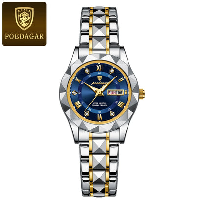 POEDAGAR Top Luxury Watches For Women Stainless Steel Week Date Woman Wristwatch Luminous Waterproof Fashion Quartz Ladies Watch