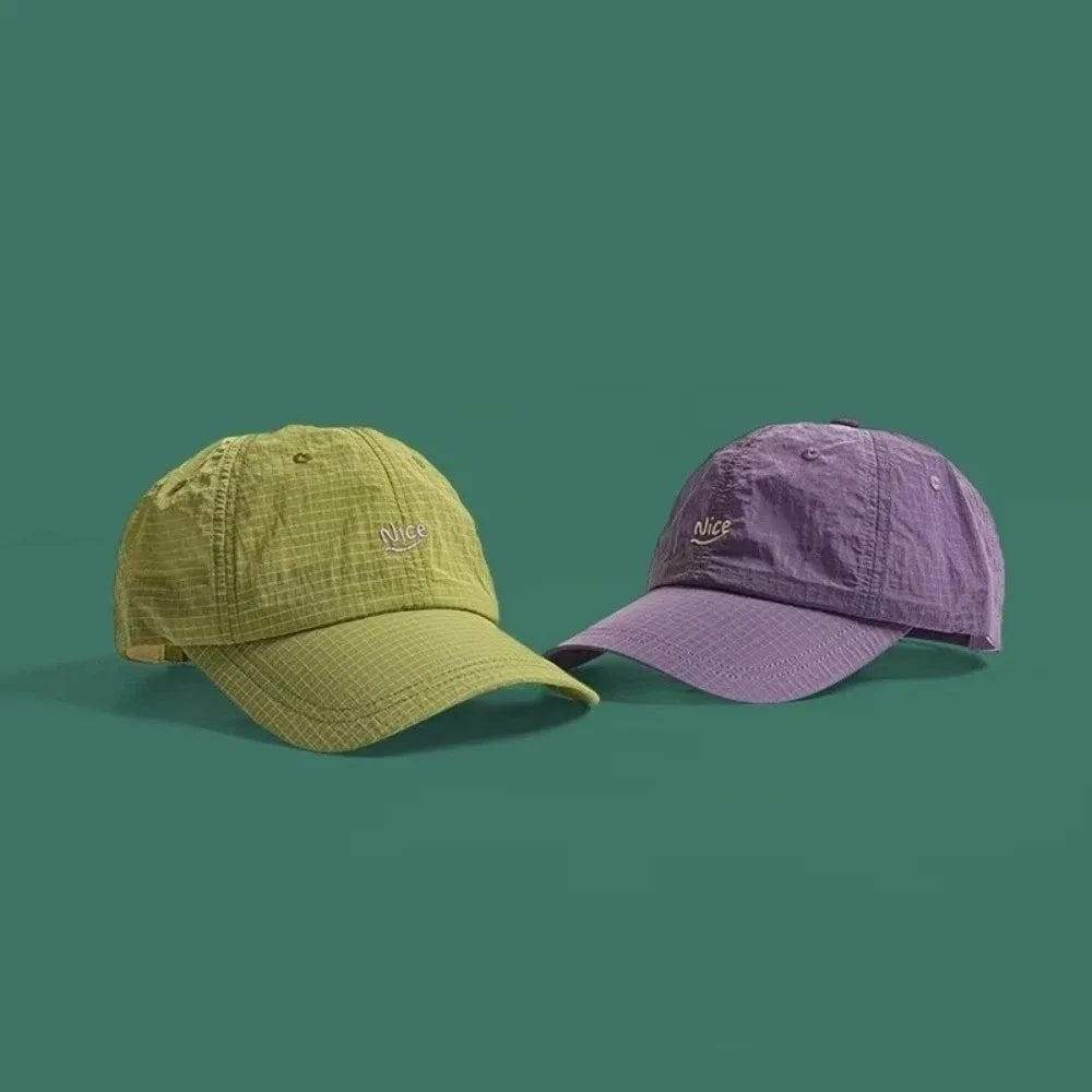 Fashion Plaid Thin Sun Cap Quick-drying Letter Embroidery Sports Running Cap Adjustable Breathable Summer Cap Men Women