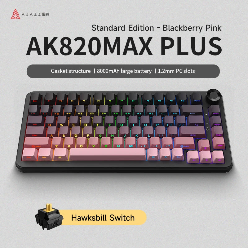 AJAZZ AK820 MAX PLUS Tri-mode TFT Screen Gaming Keyboard 8000mAH dual system hot swap FR4/PC Plate Volume Knob