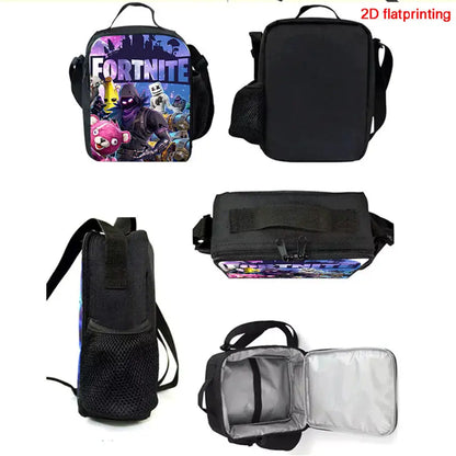 Conjunto FORTNITE leve de 3 peças: mochila com bolso frontal, lancheira e estojo, com porta-chaves 3D impresso grátis, para meninos, meninas e crianças dos 5 aos 10 anos