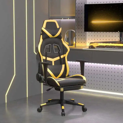 Gaming Chair with Footrest Black & Gold, Reclining Ergonomic Gaming Chair, 360° Swivel Leather Gaming Chair with Adjustable Height and Footrest