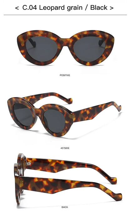 JNPCXI Ins Popular Fashion Oversized Cat Eye Women Sunglasses Green Stripes Retro Shades UV400 Men Trending Oval Sun Glasses