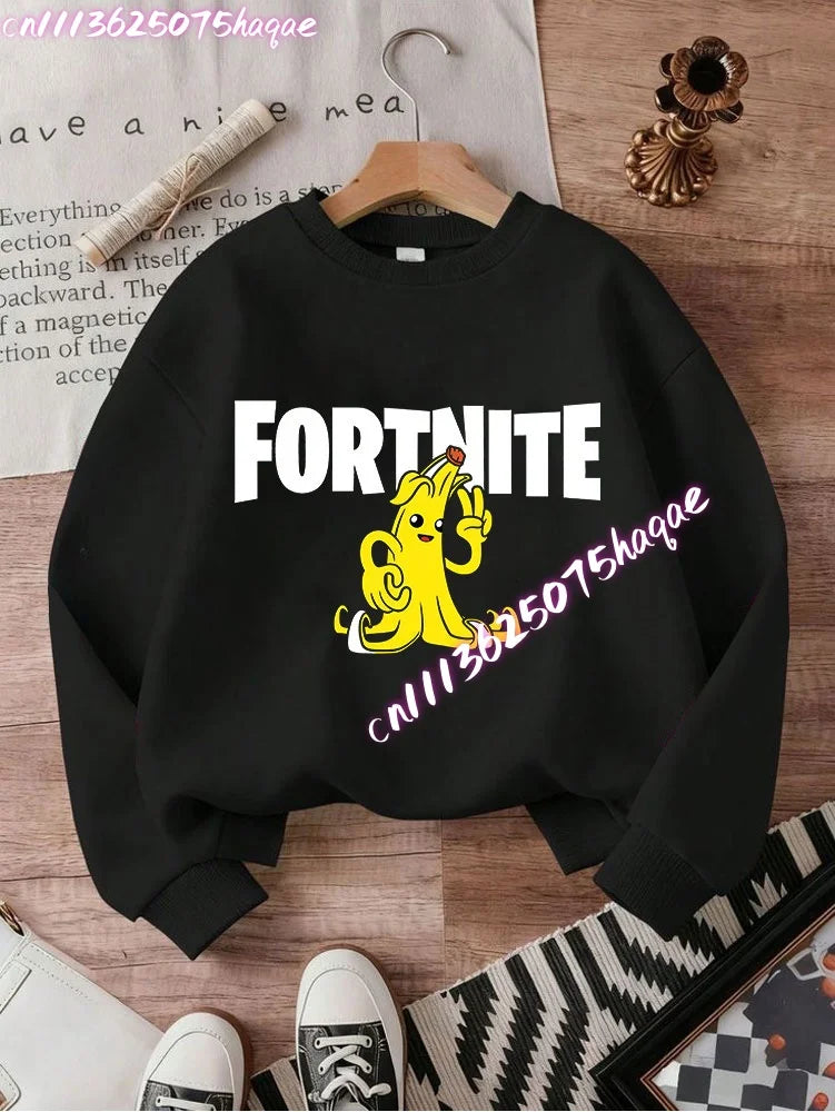 Sweat-shirts Fortnite novos para criança, hoodie com estampado de personagem de jogo em estilo cartoon, camisolas casuais de outono para criança, roupa de inverno para bebé menino