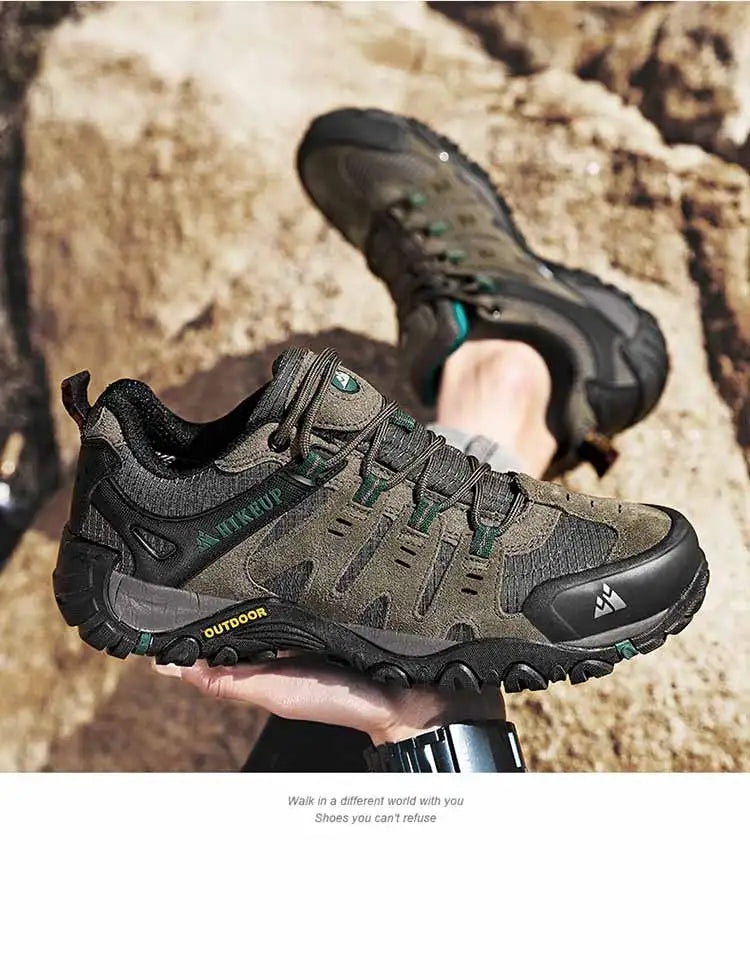 HIKEUP-Chaussures de randonnée en cuir suédé pour homme, baskets d'extérieur résistantes à l'usure, trekking, marche, chasse