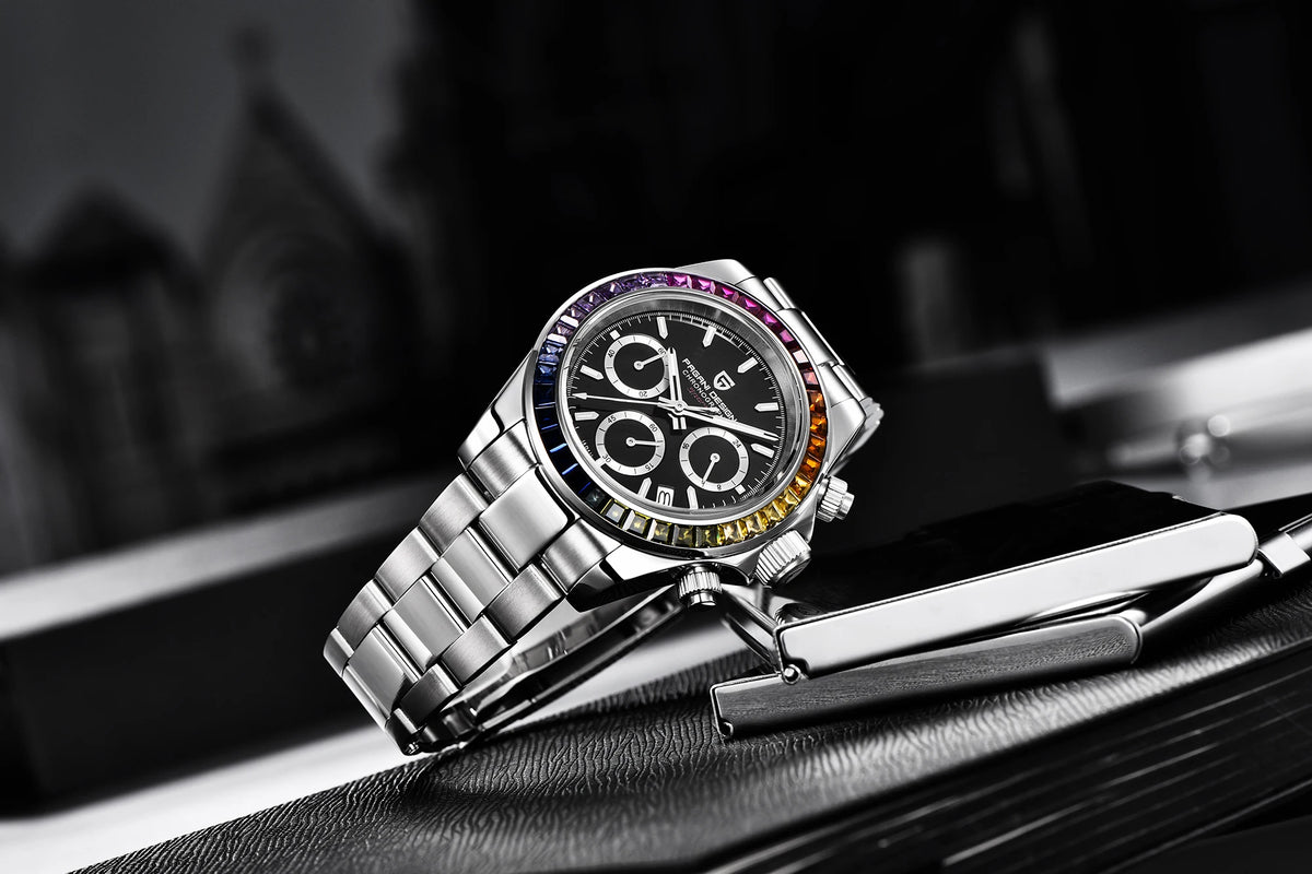 Męski zegarek chronograf PAGANI DESIGN – Luksusowy zegarek na rękę z mechanizmem kwarcowym, podświetlany i wodoodporny.