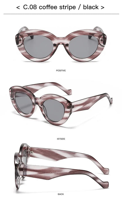 JNPCXI Ins Popular Fashion Oversized Cat Eye Women Sunglasses Green Stripes Retro Shades UV400 Men Trending Oval Sun Glasses