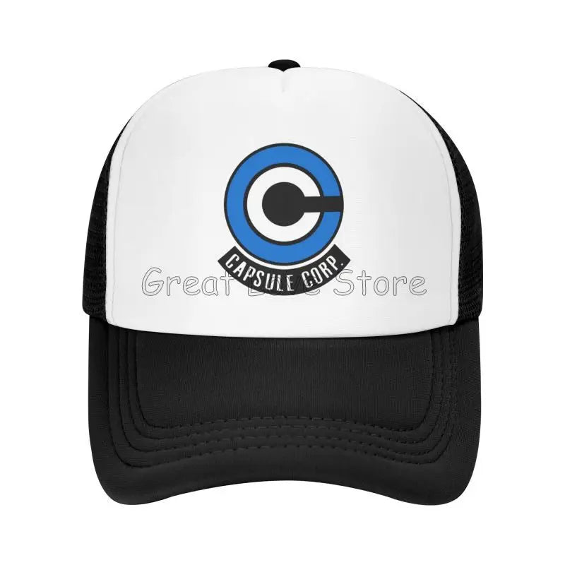 „Capsule Corp“ tinklinės beisbolo kepurės, unisex, hip-hop stiliaus „trucker“ kepurės, anime DBZ stiliaus „dad hat“ kepurės, reguliuojamos lenktyninės kepurės, vasarinės „trucker“ kepurės su užsegimu