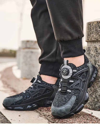 Zapatos de seguridad laboral para hombre talla 47 48 con diseño reflectante, puntera de acero, botón de rotación, zapatillas de trabajo y botas de seguridad protectoras