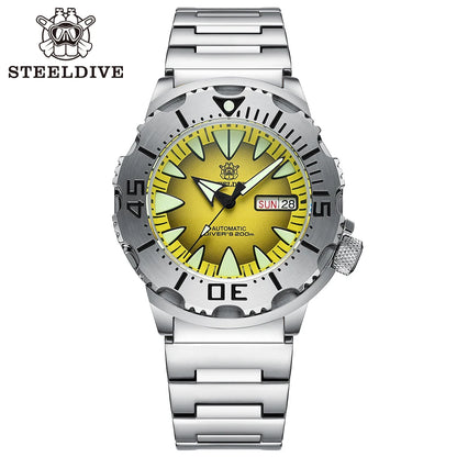 STEELDIVE SD1984 New Arrival 42.2MM M onster 200M Waterproof NH36 Day Function Sapphire Glass Automatic Movement Steel Bracelet