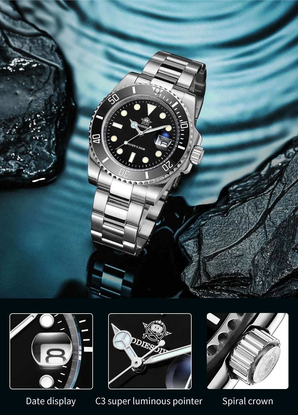 Orologio ADDIESDIVE in acciaio inox da uomo, al quarzo, stile business e casual europeo e americano, impermeabile, per sport outdoor