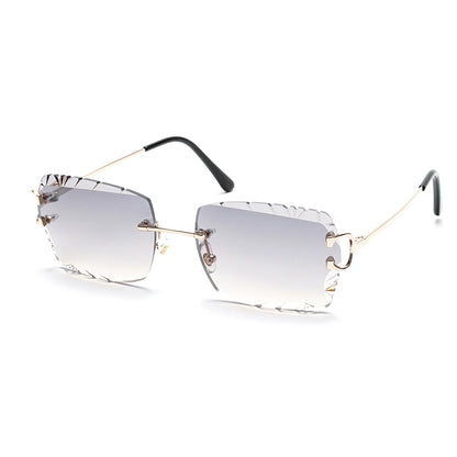 Ruiao Luxury high quality rimless diamond cut nylon lens UV400 Sunglasses fashion square metal legs glasses for men women