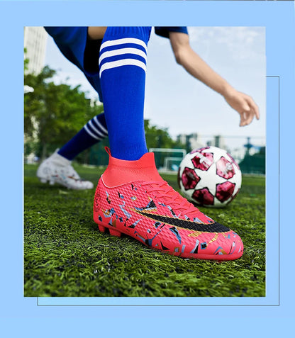 Professional Soccer Shoes Men Outdoor High-Top Sports Football Boots Boots Ag/Fg Long Spikes Artificial Grass Training Match