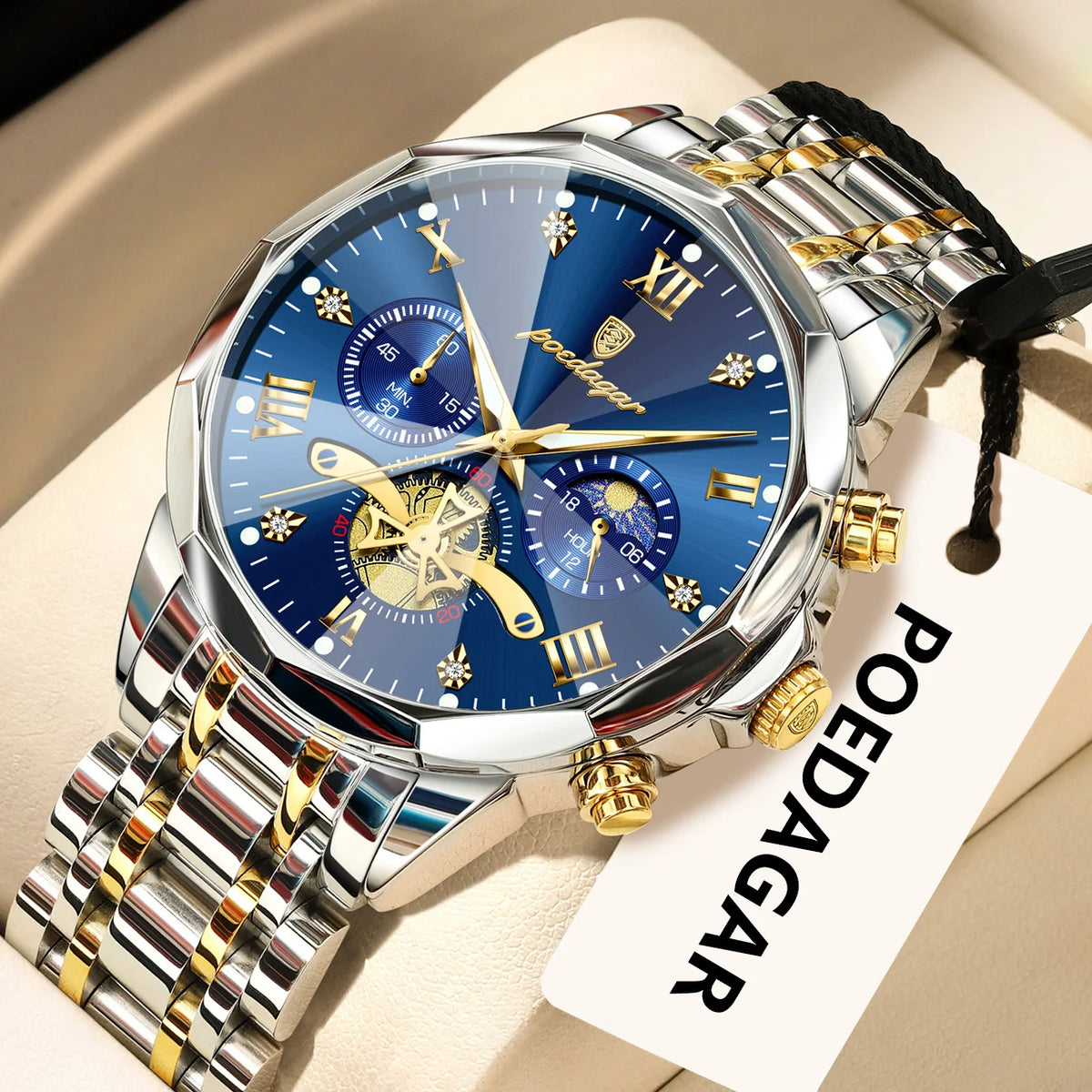 Reloj de lujo original para hombre POEDAGAR, resistente al agua, cronógrafo luminiscente, reloj de pulsera de acero inoxidable con mecanismo de cuarzo, relojes de alta gama para hombre