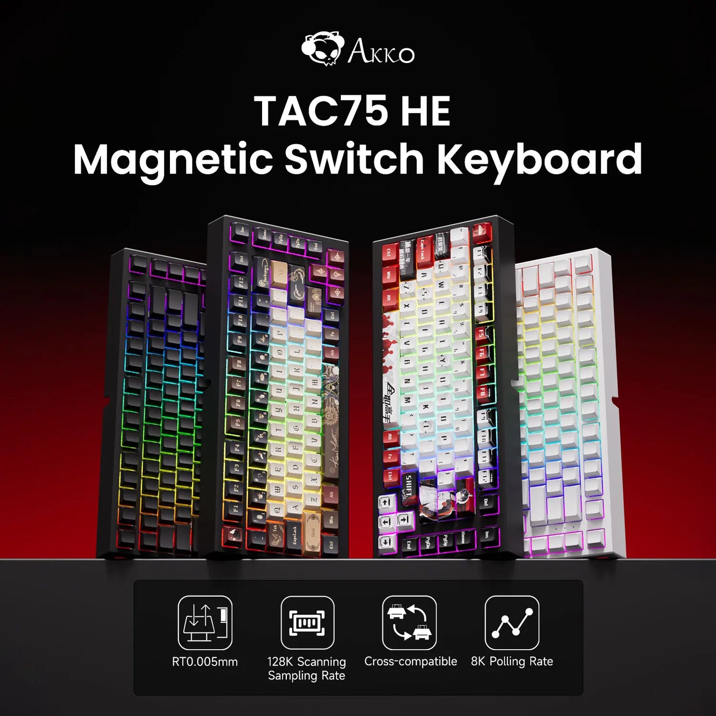 Teclado AKKO TAC75 HE con interruptores magnéticos, teclado gaming 75%, Rapid Trigger 0.005mm, 8K RGB, con cable, teclado personalizado para esports para gamers