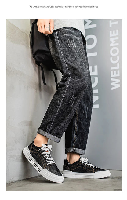 Personalized Spring and Autumn New Men's Shoes, Korean Style Fashionable Large Size Low-Top Casual Shoes, Denim Single Shoes, Versatile Sneakers