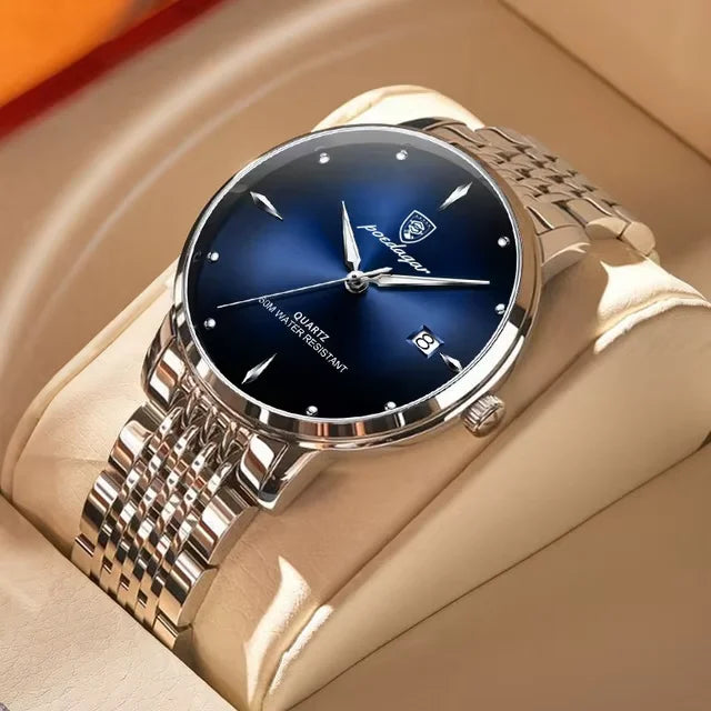 Reloj de hombre POEDAGAR Business de cuarzo, acero inoxidable, resistente al agua, fecha luminosa, reloj de pulsera de lujo informal para hombre