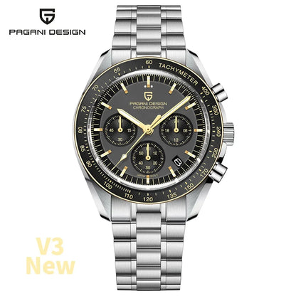 New PAGANI DESIGN Moon Men Watch Retro Luxury Quartz Watches For Men Stainless steel Sport waterproof Chronograph Man+With BOX