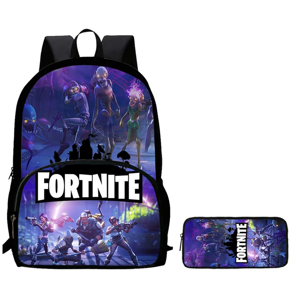 Conjunto de 2 Peças de Mochila Escolar Infantil FORTNITE Cartoon, Mochila Leve e Resistente e Estojo com Bolso Frontal, Meninos e Meninas 5-10