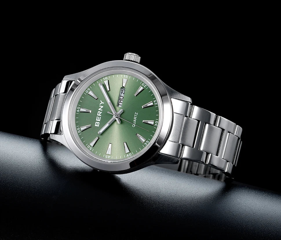 BERNY Men Quartz Watch  Fashion Texture Wristwatch for Men Ultra Thin Men Watch Calendar Luminous Stainless Steel Dress Watches