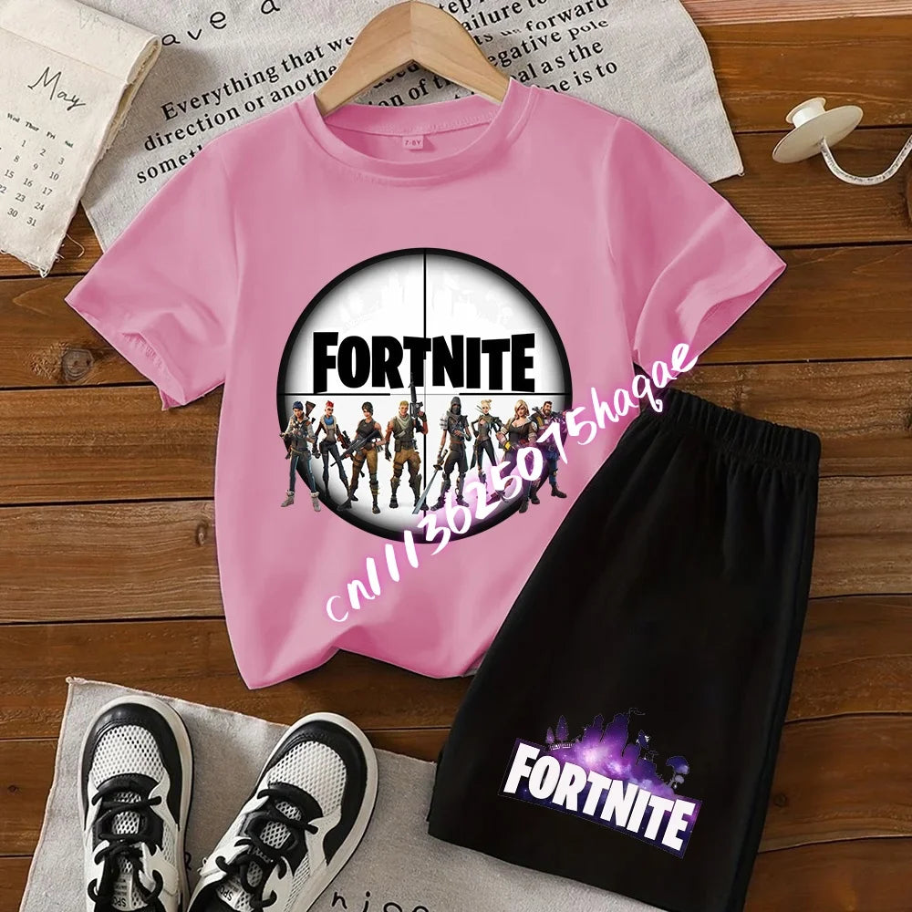 Summer Kids Game Fortnite T-Shirt Suit Anime Short Sleeve Shorts 2 Piece Summer Children Cotton Casual Sportswear Gifts