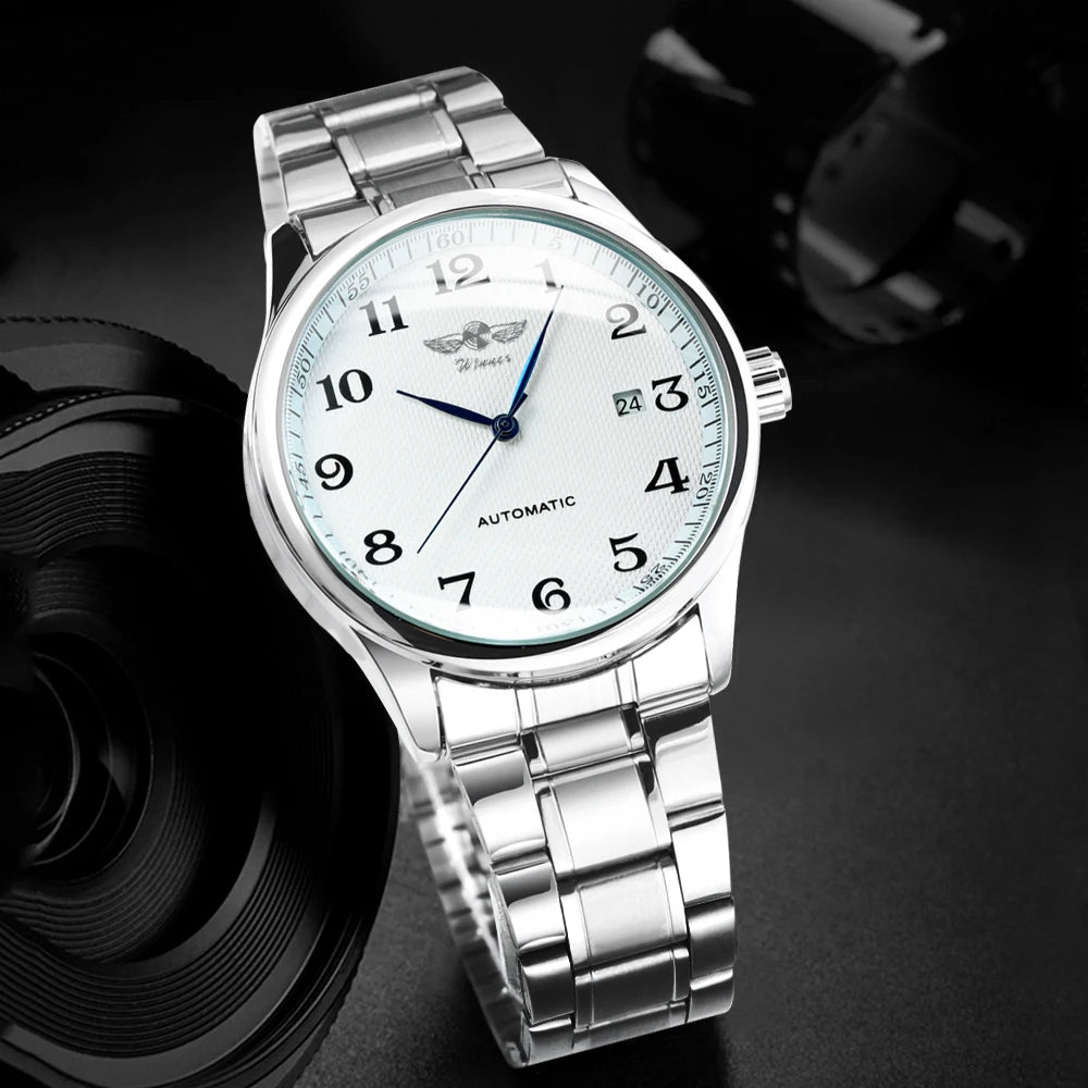 WINNER Men’s Watch – Classic, retro and elegant style – Automatic mechanical watch with date display – Luxury brand, steel case and leather strap