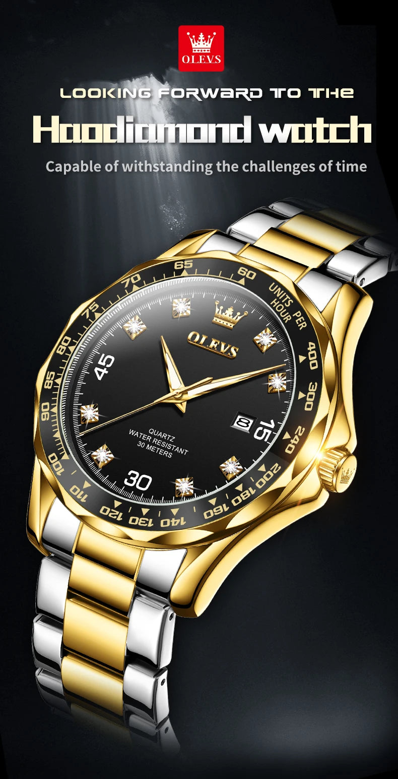 OLEVS 9988 Quartz Watch for Men Waterproof Anti-scratch Auto Date Diving Wristwatch Men Original Brand Luxury Diamond Man Watch
