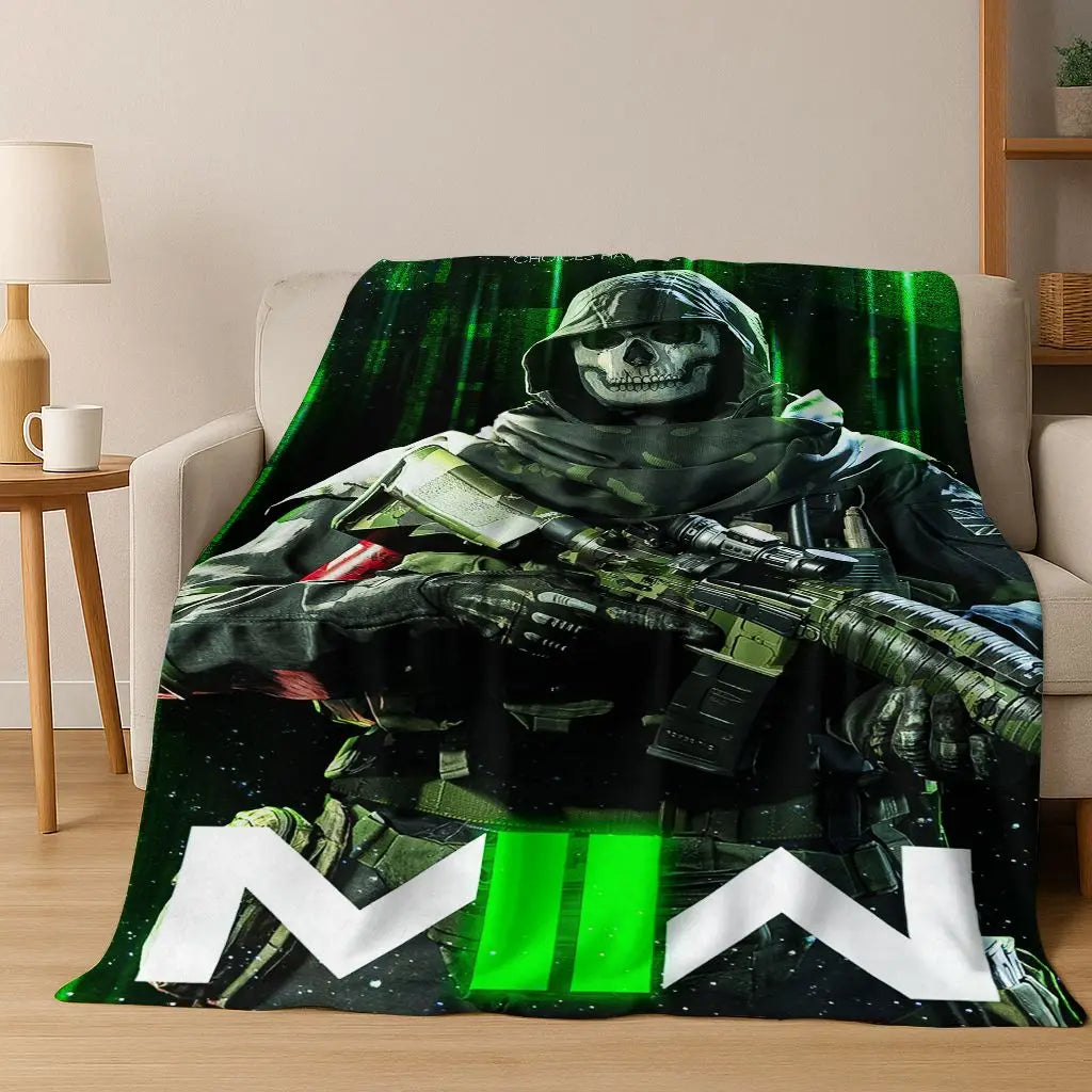Classic Game Call of Duty Ghost Simon Cartoon Art Flannel Blanket,Cozy Soft Throw Blanket for Home Bedroom Bed Sofa Cover Kid