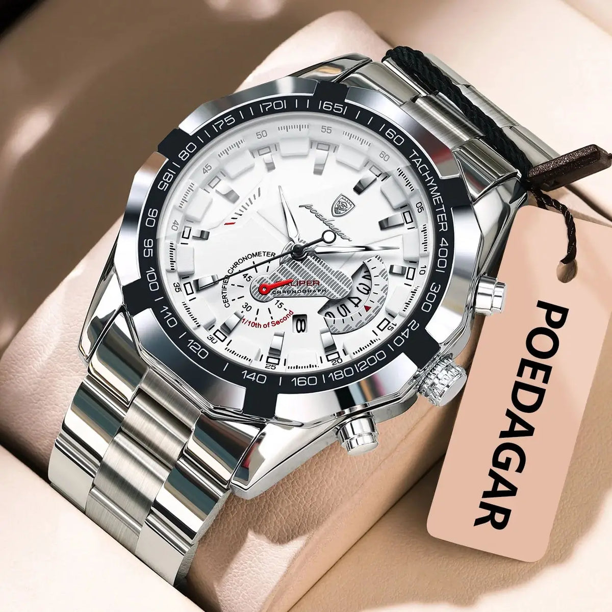 Reloj de lujo para hombre POEDAGAR, resistente al agua, luminiscente, con fecha, deportivo, correa de acero inoxidable, mecanismo de cuarzo.