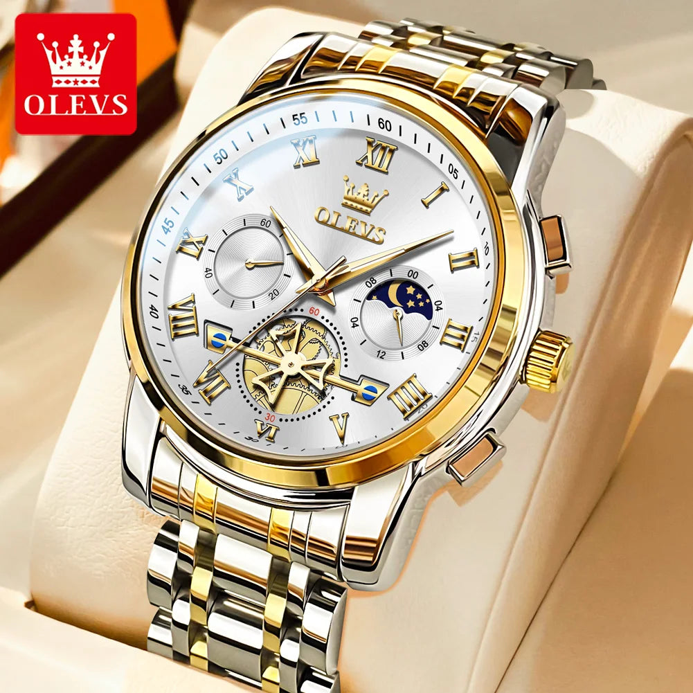 OLEVS 2859 Herrenuhr – Klassisches und luxuriöses Modell mit römischen Ziffern, Multifunktionsanzeige, wasserdicht, leuchtendes Zifferblatt, hochwertiges Quarzwerk.