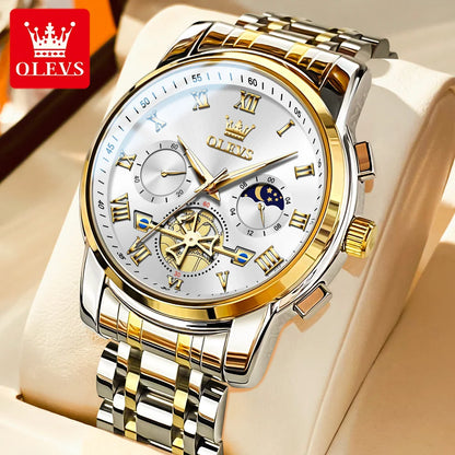 OLEVS 2859 Herrenuhr – Klassisches und luxuriöses Modell mit römischen Ziffern, Multifunktionsanzeige, wasserdicht, leuchtendes Zifferblatt, hochwertiges Quarzwerk.
