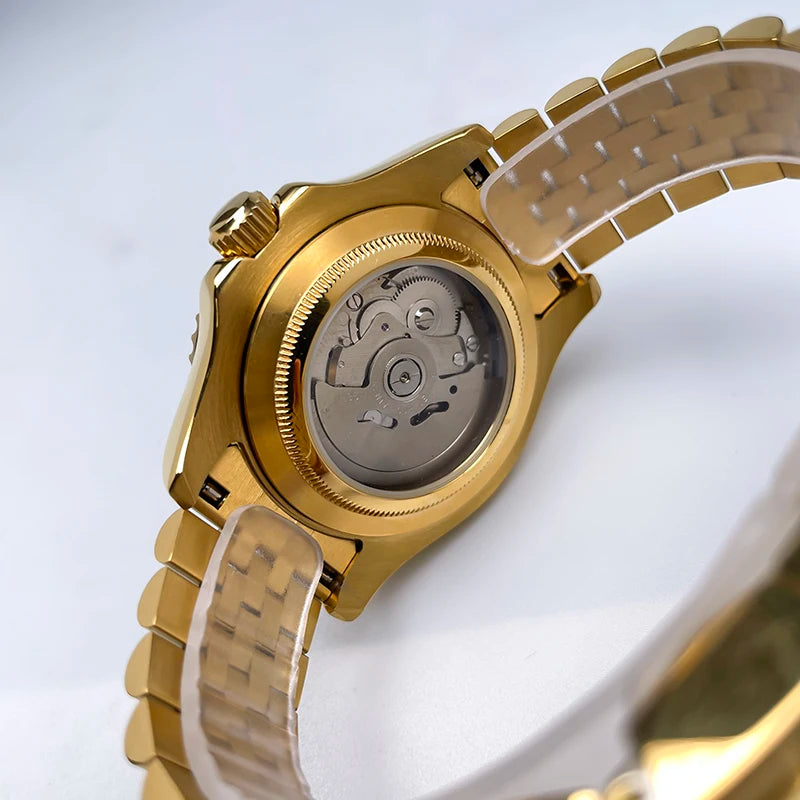 40mm Luxury Full Gold YM Automatic Watch, Ceramic Rotating Bezel, Super Luminous Display, Sapphire Glass for NH35mechanicalwatch