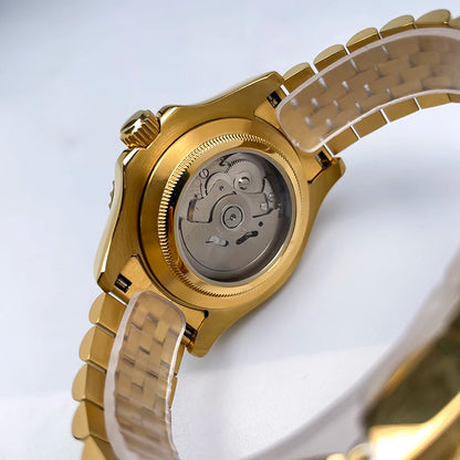 40mm Luxury Full Gold YM Automatic Watch, Ceramic Rotating Bezel, Super Luminous Display, Sapphire Glass for NH35mechanicalwatch