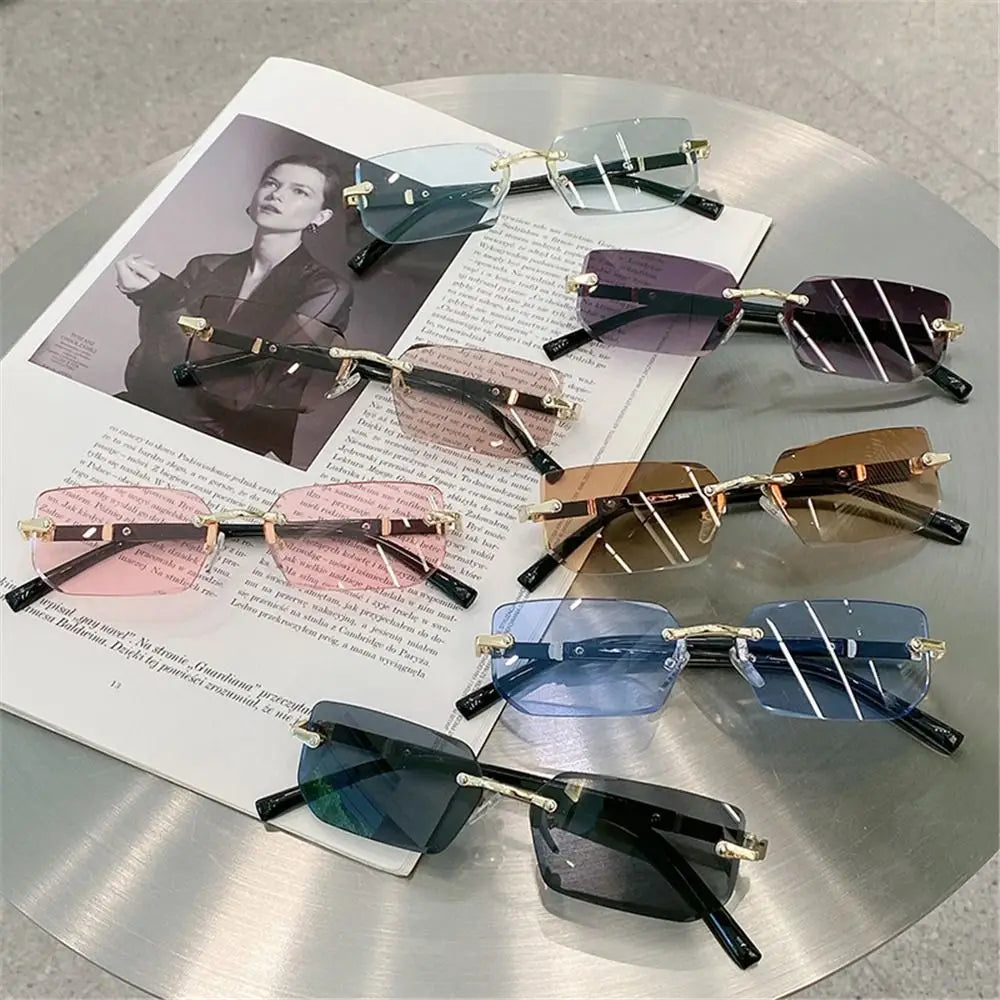 Retro UV400 Protection Rimless Rectangle Sunglasses Y2K Shades Frameless Sun Glasses for Women & Men