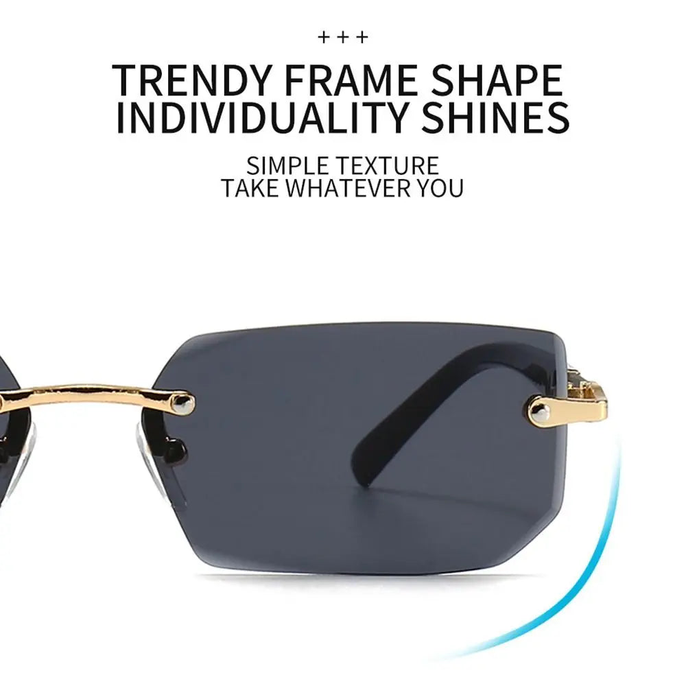 Retro UV400 Protection Rimless Rectangle Sunglasses Y2K Shades Frameless Sun Glasses for Women & Men