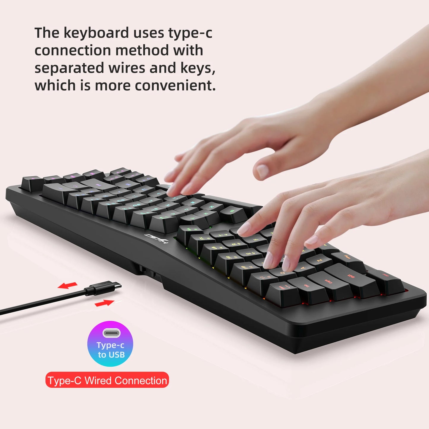 69 Key Wired Ergonomic Gaming Keyboard Keyboard Silent Irregular RGB Backlit Keyboard for Windows Linux Home Office Game PC