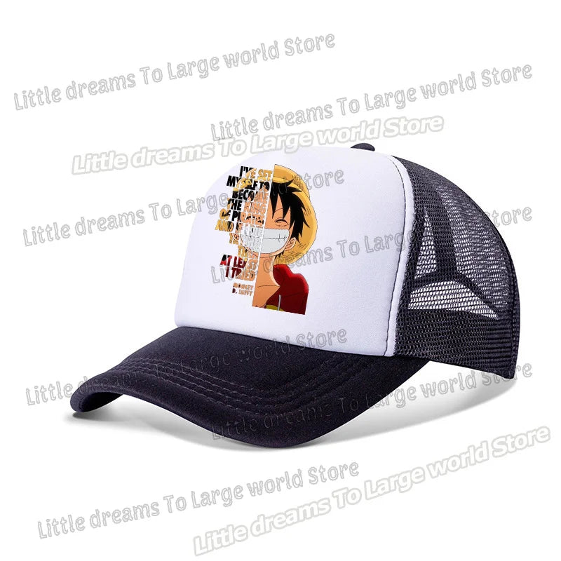 One Piece Baseball Cap Kids Anime Printed Adjustable Mesh Hat Visors Peaked Caps Sunshade Hats Outdoor Headwear Accessories Gift