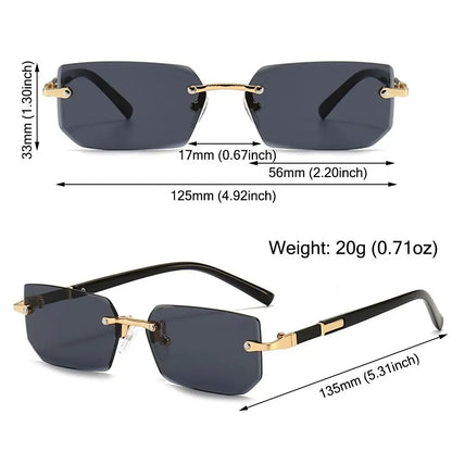 Retro UV400 Protection Rimless Rectangle Sunglasses Y2K Shades Frameless Sun Glasses for Women & Men