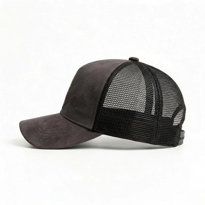 Sommer-Baseballkappe aus Netzstoff für Damen und Herren, einfarbige Wildlederkappe mit Aufnäher, Snapback-Kappe, lässige, atmungsaktive Unisex-Kappe im Street- und Hip-Hop-Stil, Trucker-Kappen