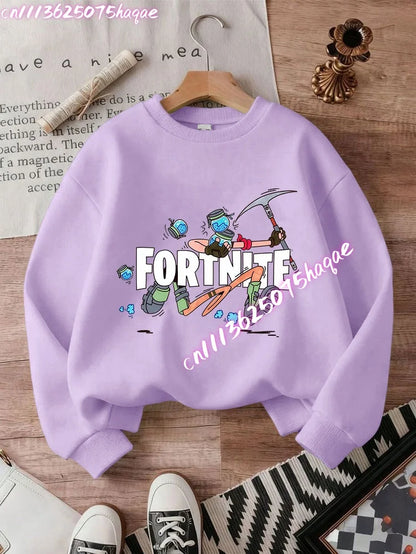Sweat-shirts Fortnite novos para criança, hoodie com estampado de personagem de jogo em estilo cartoon, camisolas casuais de outono para criança, roupa de inverno para bebé menino