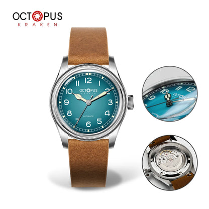 Octopus Kraken 38mm Pilot Watch Retro Stainless Steel PT5000 Movement Automatic Mechanical Wristwatch Luminous Dive Watch Man
