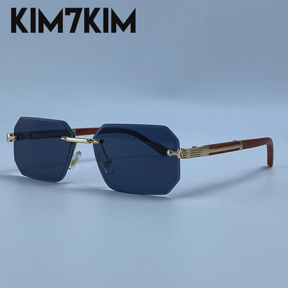 Rimless Rectangle Sunglasses Men 2026 Luxury Design Vintage Geometric Square Sun Glasses Male Retro Punk Eyewear Driving Shades