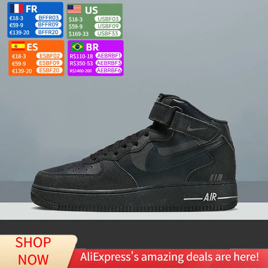 Unisex klasični športni copati Nike Air Force 1 Mid Top, udobna oblazinjenost in trpežna zasnova za vsakdanjo ulično modo DQ7666-001