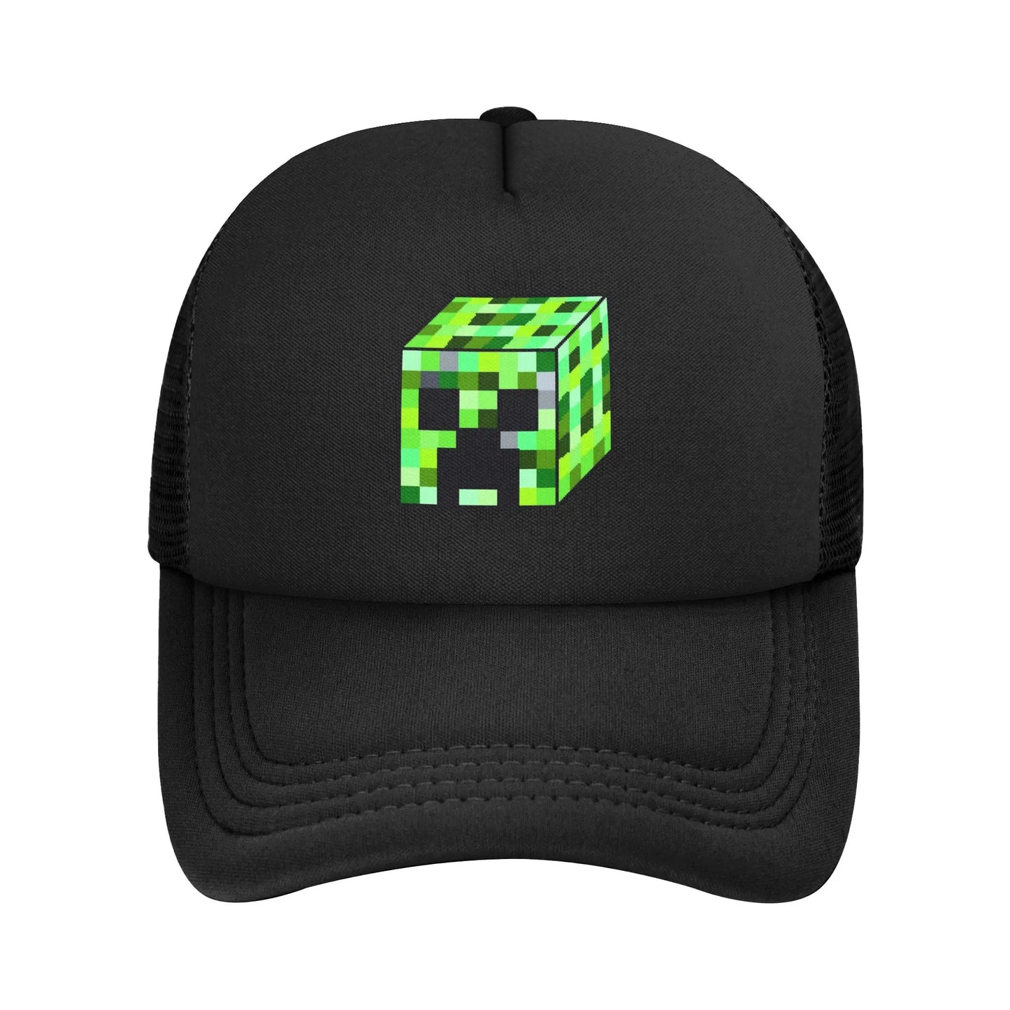 blocky adventurer discover a Creepers monster behind him Trucker Cap Sun Hats Cap Adjustable Snapback Caps Mesh Baseball Cap
