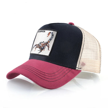 Unisex truckerpet met geborduurde schorpioenpatch – Baseballpet voor heren en dames – Snapback – Hiphop-pet – Ademende pet met klep voor buitengebruik